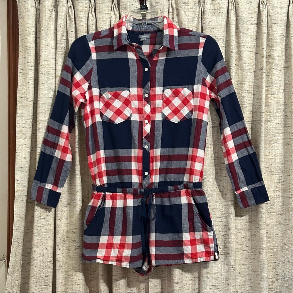 Aerie Flannel Long Sleeve Plaid Pajama Romper